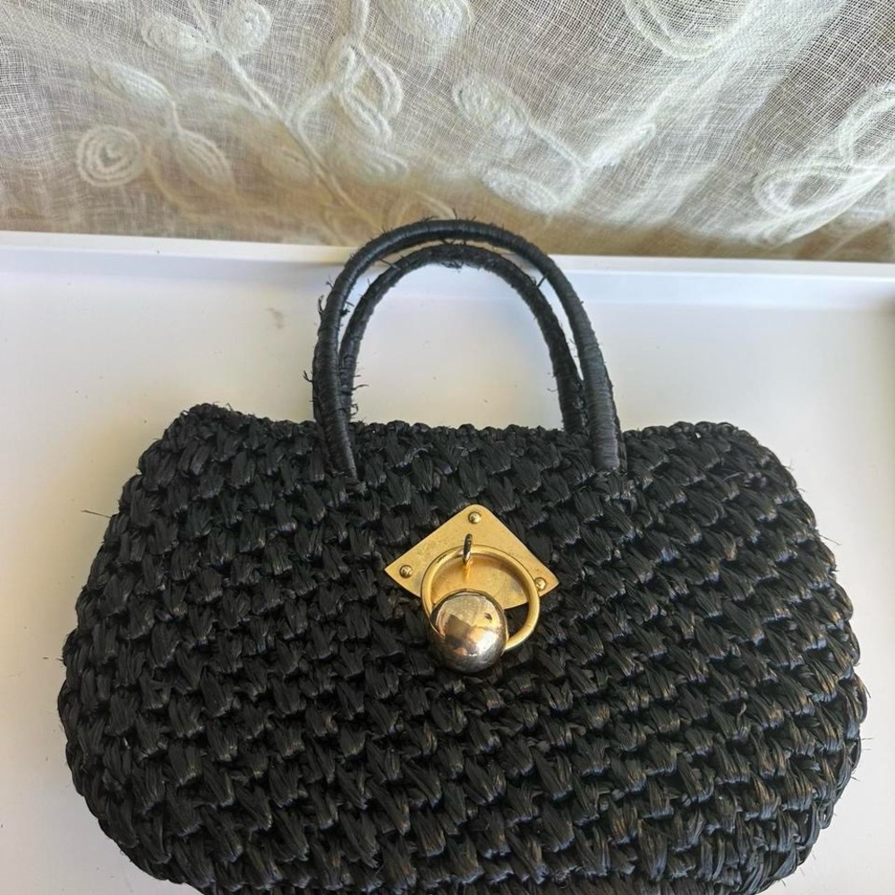 Sophisticated Black Woven Mini Bag with Gold Accent